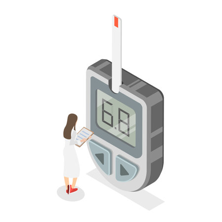 3D Isometric Flat Illustration of Blood Sugar Test, Measuring Glucose in Blood with Glucometer. Item 3のイラスト素材