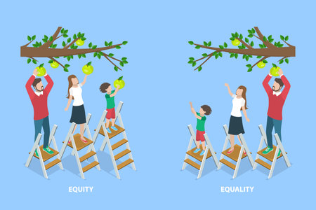 3D Isometric Flat Vector Illustration of Equality And Equity, Justice and Fair Availability Systemのイラスト素材