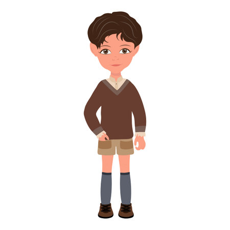 Flat Vector Illustration of Kid Boy Wearing Sweater, Cartoon Character Set For Animation, Various Views, Poses and Gestures. Item 2のイラスト素材