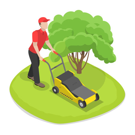 3D Isometric Flat Vector Set of Garden Tools And People, Landscape Designers and Farming Equipment. Item 1のイラスト素材