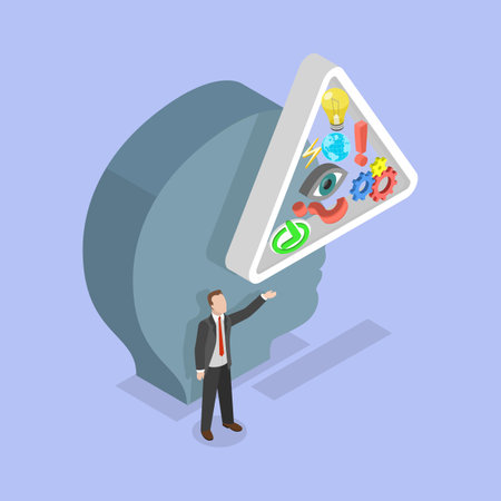 3D Isometric Flat Vector Illustration of Personal Cognition Viewpoint, Ability to Recognize Sensory Informationのイラスト素材