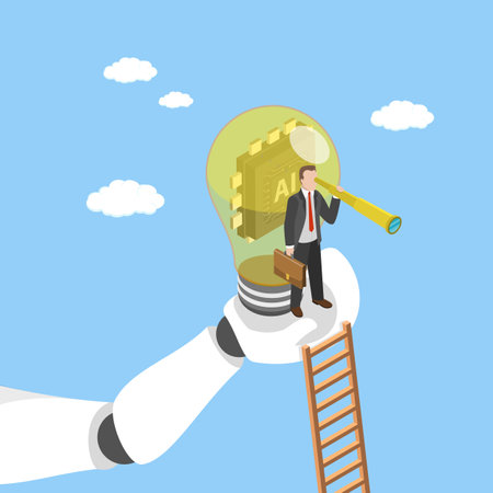 3D Isometric Flat Vector Illustration of Artificial Intelligence Businessman, AI Technology Opportunitiesのイラスト素材