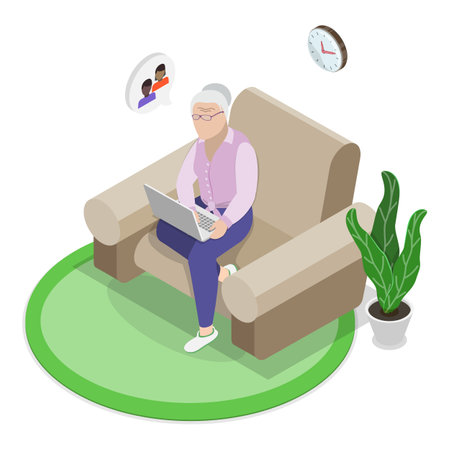 3D Isometric Flat Vector Illustration of Senior People Rest At Home, Retiree Lifestyle. Item 2のイラスト素材