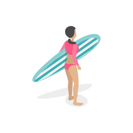 3D Isometric Flat Vector Set of Women In Swimsuits, Young Attractive Ledies in Beach Outfits. Item 3のイラスト素材