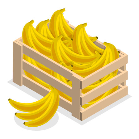 3D Isometric Flat Vector Illustration of Wood Organic Market Pack, Garden Fruits, Farming. Item 2のイラスト素材