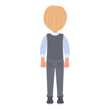 Flat Vector Illustration of Schoolboy Wearing School Uniform and Holding a Book, Cartoon Character Set For Animation, Various Views, Poses and Gestures. Item 2のイラスト素材