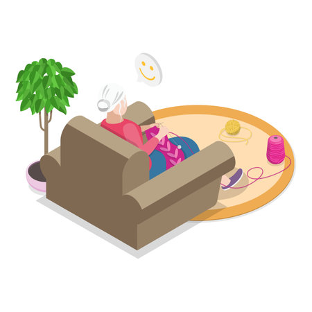 3D Isometric Flat Vector Illustration of Senior People Rest At Home, Retiree Lifestyle. Item 5のイラスト素材