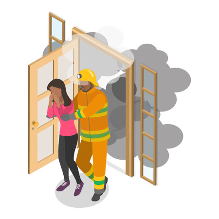 3D Isometric Flat Vector Set of Rescue Services, First Aid Sssistance for Drowning and Fire Victims. Item 1のイラスト素材
