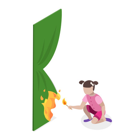 3D Isometric Flat Vector Set of Kids In Danger Situations, Children Safety.のイラスト素材