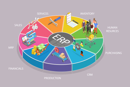 3D Isometric Flat Vector Illustration of Enterprise Resource Planning, EPR Business Managementのイラスト素材