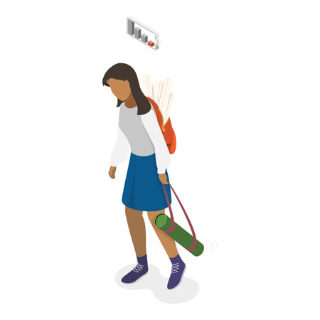 3D Isometric Flat Vector Illustration of Tired Student, Problems at School or University.のイラスト素材