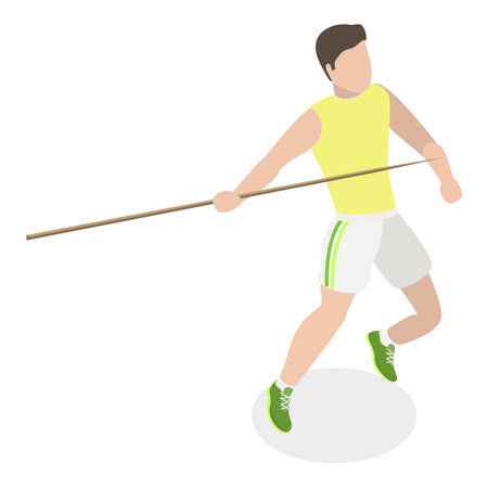 3D Isometric Flat Vector Set of a Character Javeling Throwing, Sports Activity.のイラスト素材