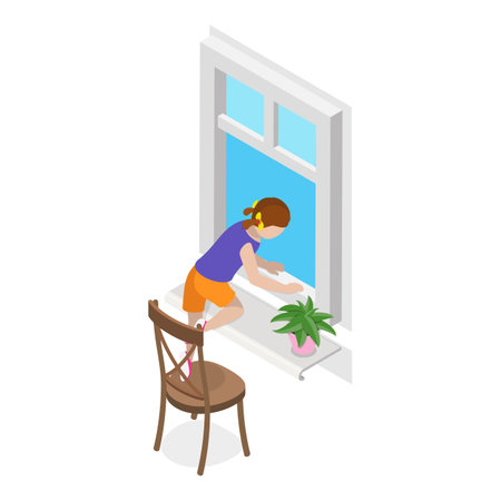 3D Isometric Flat Vector Set of Kids In Danger Situations, Children Safety.のイラスト素材