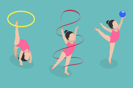 3D Isometric Flat Vector Illustration of Gymnastics Kids, Making Sport Exercisesのイラスト素材