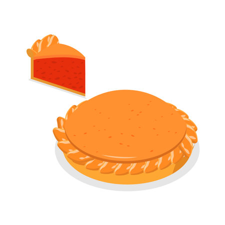 3D Isometric Flat Vector Set of Diffeent Pies and Slices, American Homemade Traditional Desserts. Item 2のイラスト素材