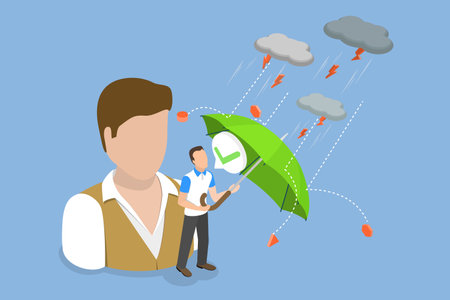 3D Isometric Flat Vector Illustration of Mental Health Protection, Defence Against Depression and Anxietyのイラスト素材