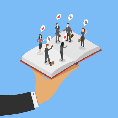 3D Isometric Flat Vector Illustration of Employee Handbook, Onboarding New Staff and Company Procedures for New Hiresのイラスト素材