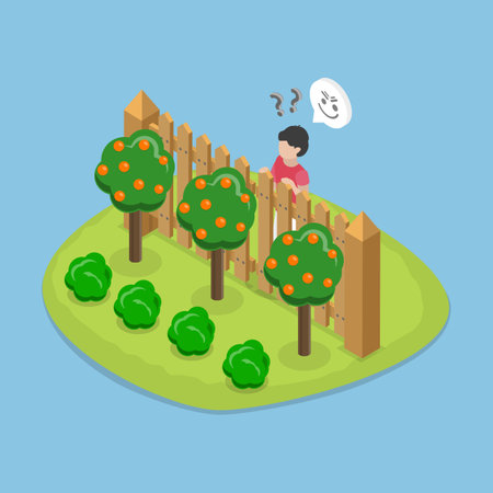 3D Isometric Flat Vector Illustration of Curious Neighbor, Observing Street Activity or Eavesdropingのイラスト素材