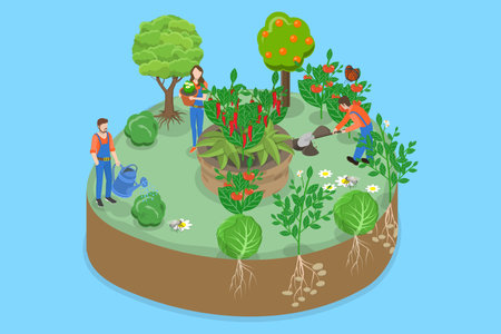 3D Isometric Flat Vector Illustration of Protecting Biodiversity , Organic Farming, Ecological Agricultureのイラスト素材