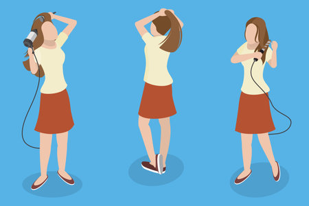 3D Isometric Flat Vector Illustration of Styling Procedures, Youthful Beauty Creating a Fresh Hairstyleのイラスト素材