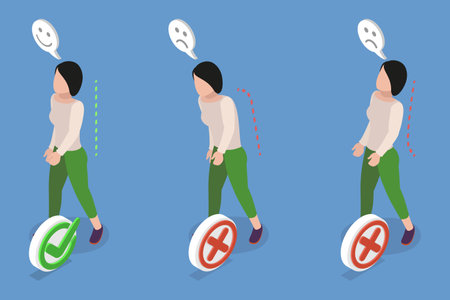 3D Isometric Flat Vector Illustration of Walking Position, Proper Posture for Walking to Reduce Strainのイラスト素材