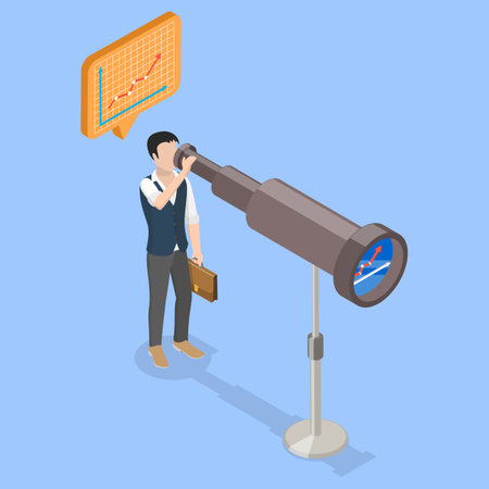 3D Isometric Flat Vector Illustration of Business And Investment Vision, General Planning and Strategy for the Futureのイラスト素材
