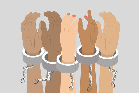 3D Isometric Flat Vector Illustration of Freedom From Slavery, Breaking Chain Shackleのイラスト素材