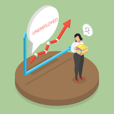 3D Isometric Flat Vector Illustration of Unemployment, Feeling Sad of Being Firedのイラスト素材