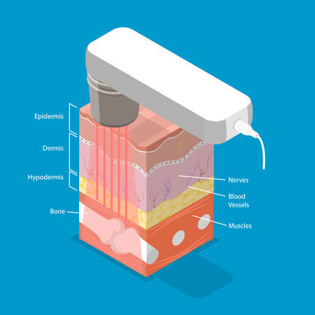 3D Isometric Flat Vector Illustration of Laser Therapy, Alleviating Patient Pain And Stimulate Healingのイラスト素材