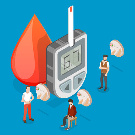 3D Isometric Flat Vector Illustration of Diabetic Patient, Administering Insulin With Pen Or Syringe To Stomach, Leg, Or Armのイラスト素材