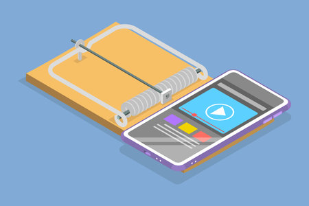 3D Isometric Flat Vector Illustration of Internet Addiction , Gadget Mousetrapのイラスト素材