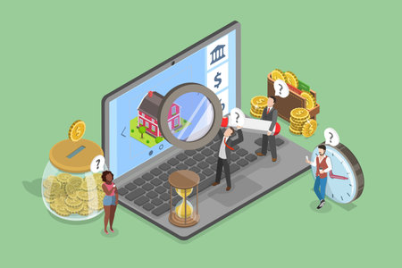 3D Isometric Flat Vector Illustration of Home Appraisal Process, Property Assessment and Estimatesのイラスト素材