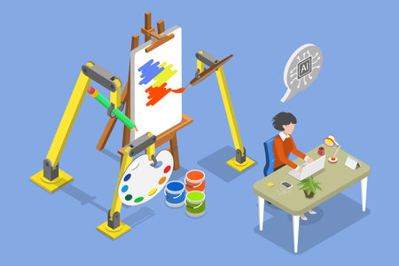 3D Isometric Flat Vector Illustration of AI-generated Art Technology, Producing Impressive Digital Artworkのイラスト素材