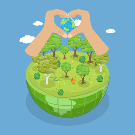 3D Isometric Flat Vector Illustration of Save the Environment, Green Energy and Sustainable Lifestyleのイラスト素材
