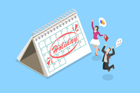 3D Isometric Flat Vector Illustration of Employee Long Holiday, Annual Leaveのイラスト素材