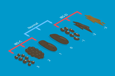 3D Isometric Flat Vector Illustration of IBS Stages, Various Types of Human Fecesのイラスト素材