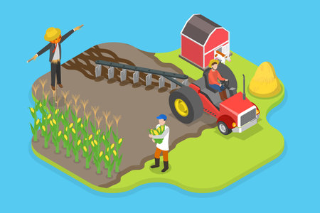 3D Isometric Flat Vector Illustration of Agricultural Workers, Farming And Crop Productionのイラスト素材