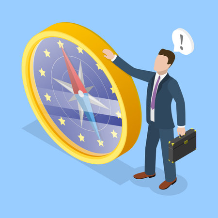 3D Isometric Flat Vector Illustration of EU Financial Strategy, Forecast or Vision of a Future European Economyのイラスト素材