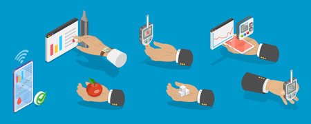 3D Isometric Flat Vector Illustration of Diabetes Management , Monitoring Blood Sugar Levelのイラスト素材