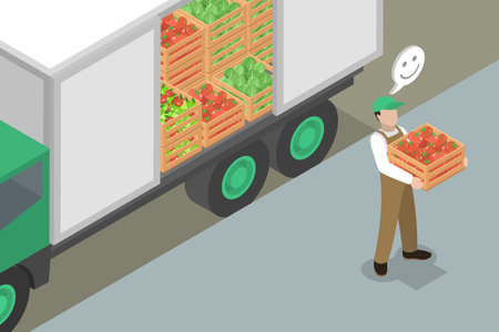 3D Isometric Flat Vector Illustration of Farmers Delivery , Fresh Farm Produce Itemsのイラスト素材