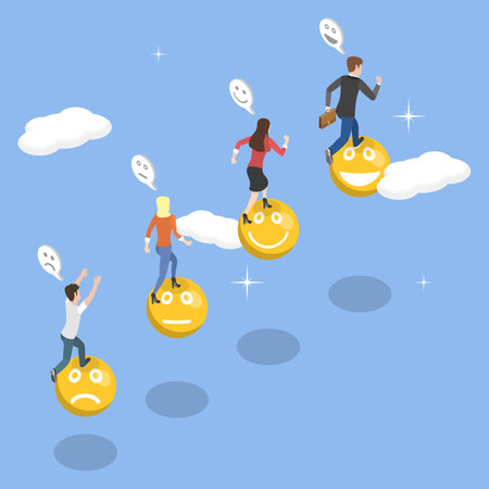 3D Isometric Flat Vector Illustration of Emotional Intelligence, Employee Wellbeing and Happinessのイラスト素材