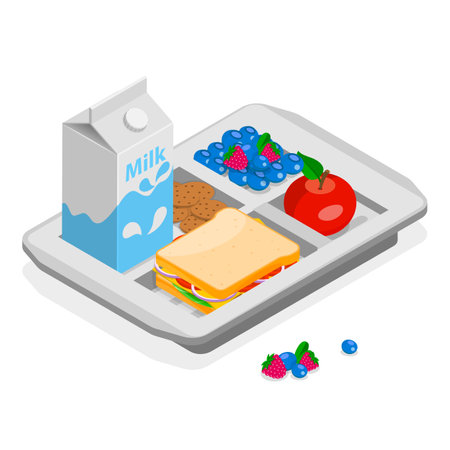 3D Isometric Flat Vector Set of School Lunch Boxes, Kids Snacks.のイラスト素材