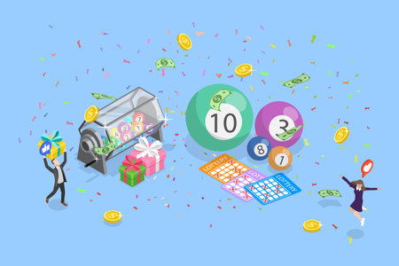 3D Isometric Flat Vector Illustration of Playing Bingo with Friends, Leisure Activitiesのイラスト素材