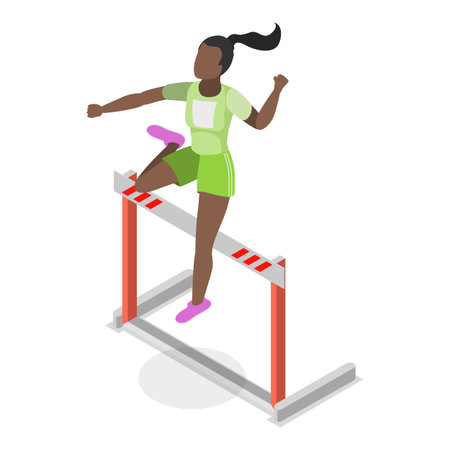 3D Isometric Flat Vector Illustration of Running With Barrier , An Intense Workout Challenge.のイラスト素材