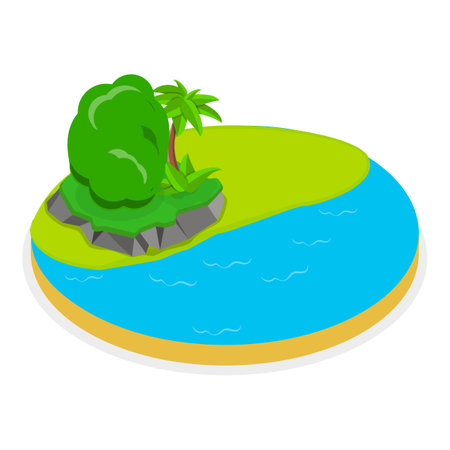 3D Isometric Flat Vector Set of Natural Water Landscape , River, Waterfall, Pond, and Fountain.のイラスト素材