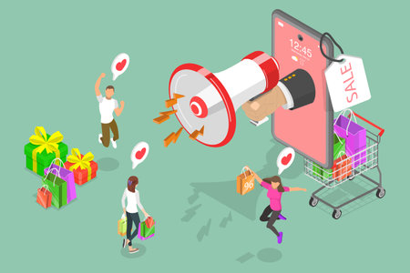 3D Isometric Flat Vector Illustration of Sale Announcement, Online Shoppingのイラスト素材