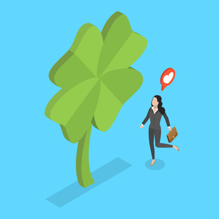 3D Isometric Flat Vector Illustration of Luck and Success, Clover Leaf, Fortunate Signのイラスト素材
