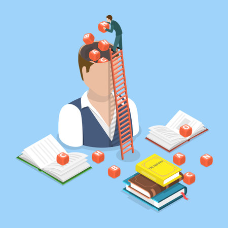 3D Isometric Flat Vector Illustration of Language and Vocabulary, Learning And Teaching Process