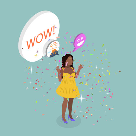 3D Isometric Flat Vector Illustration of Wow Effect, Shock or Surprise Reactionのイラスト素材