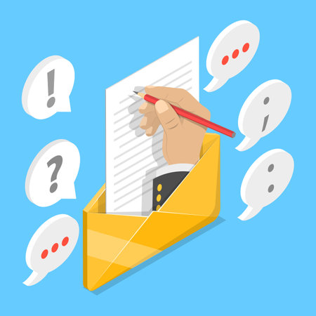 3D Isometric Flat Vector Illustration of Open Envelope, Handwritten Letterのイラスト素材